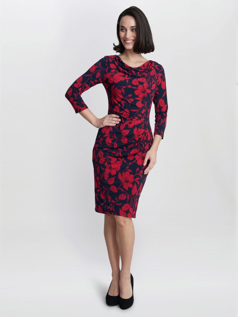  Abbie Printed Jersey Cowl Neck Dress