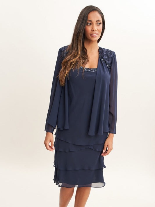  Camira Lace Shoulder Bead Tier Jacket Dress
