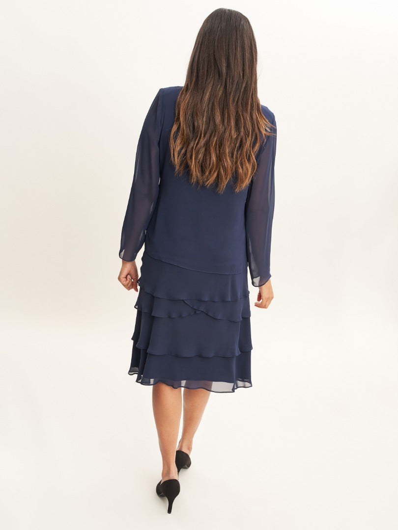  Camira Lace Shoulder Bead Tier Jacket Dress
