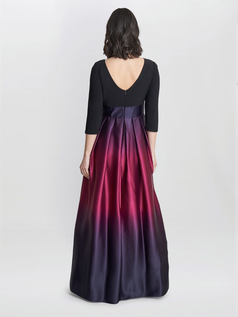  Ingrid V Neck Back Ombre Satin Maxi Dress