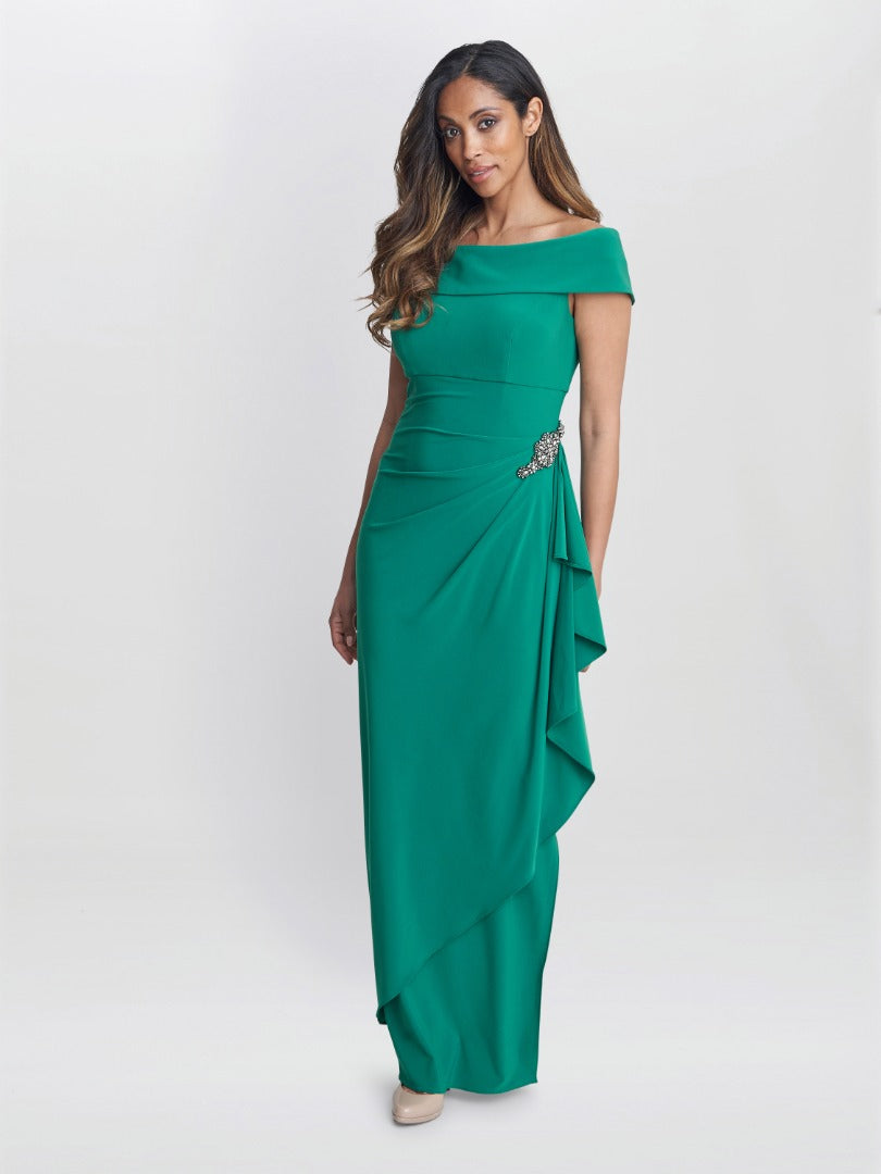  Jodie Off Shoulder Jersey Dress With Hip Detail