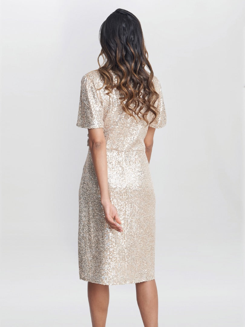  Krista V Neck Twist Sequin Dress