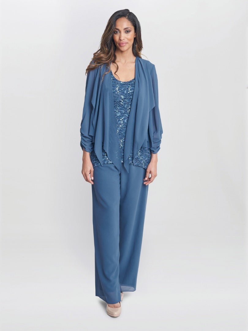  Julia 3 Piece Trouser Suit With Lace Top, Jacket And Trouser