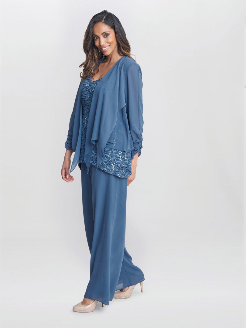  Julia 3 Piece Trouser Suit With Lace Top, Jacket And Trouser