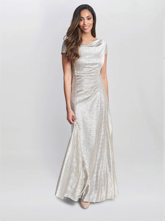  Alivia Metallic Cowl Maxi Dress