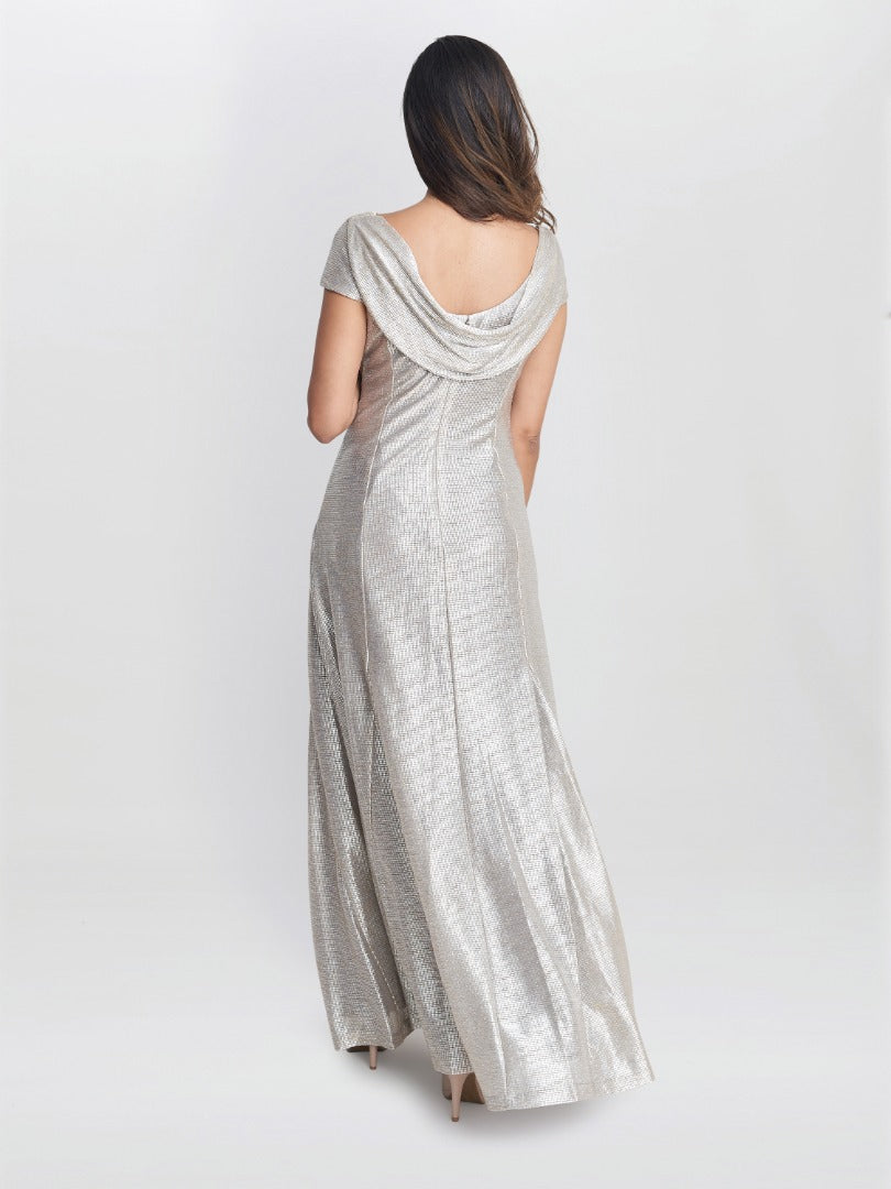  Alivia Metallic Cowl Maxi Dress