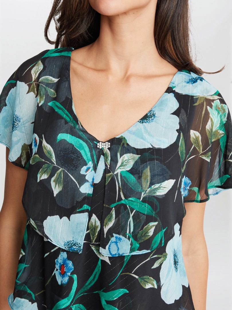  Frances Printed Midi Tiered Dress With Trim