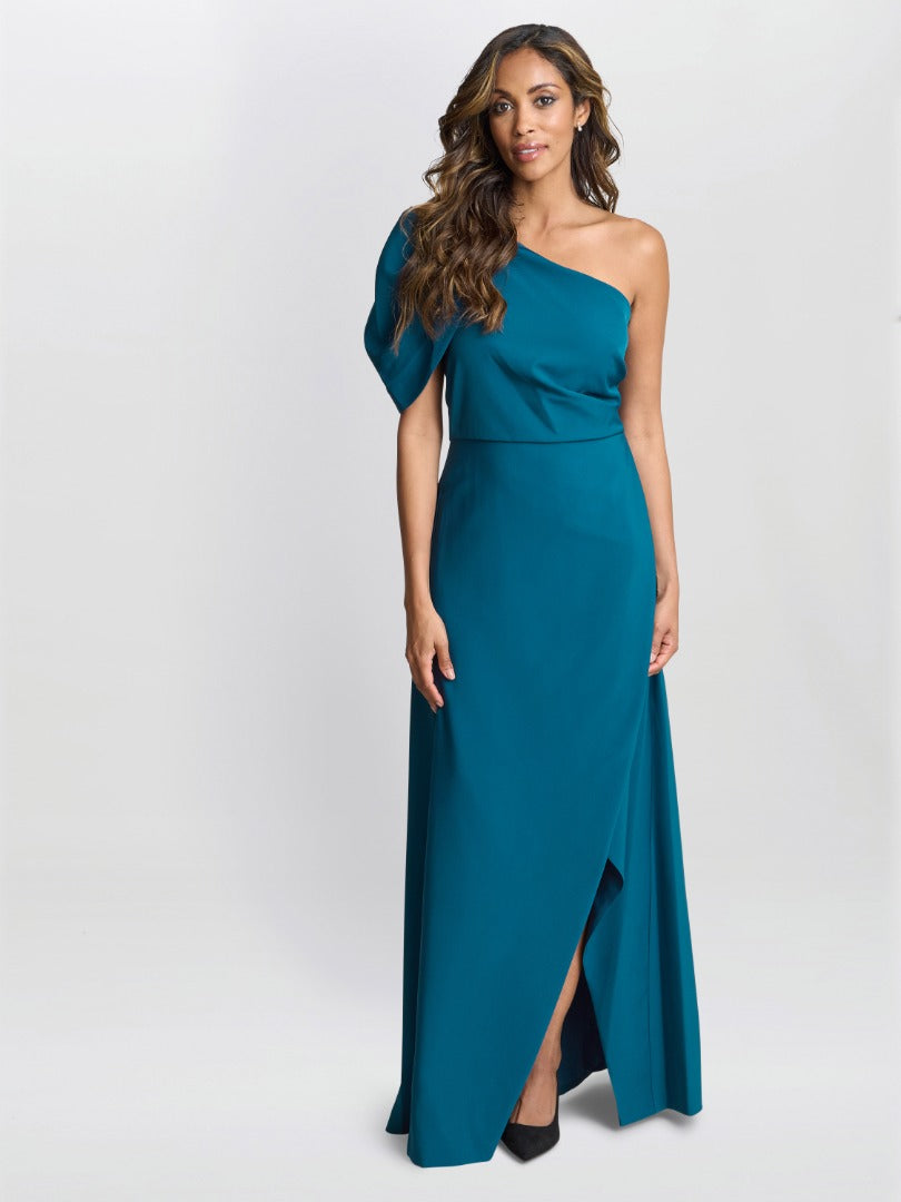  Tori One Shoulder Stretch Crepe Maxi Dress