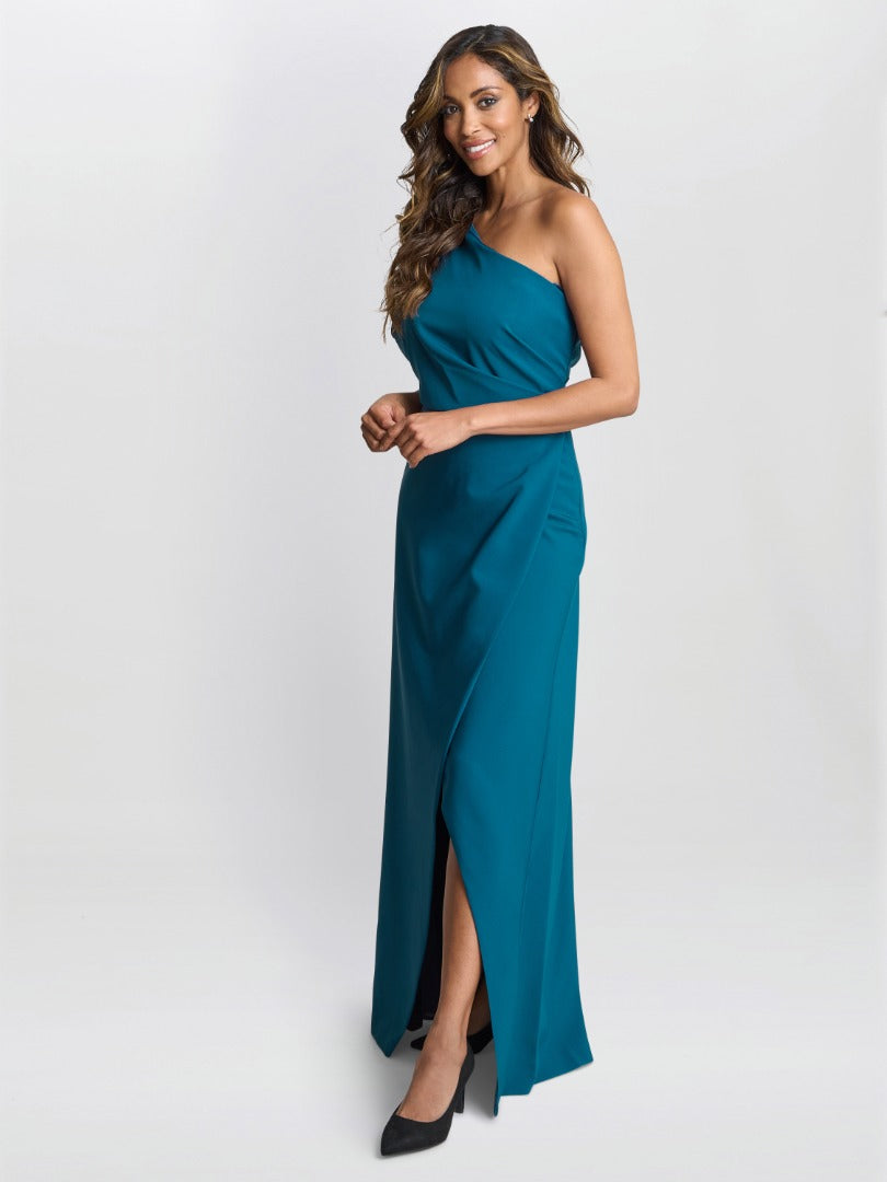  Tori One Shoulder Stretch Crepe Maxi Dress