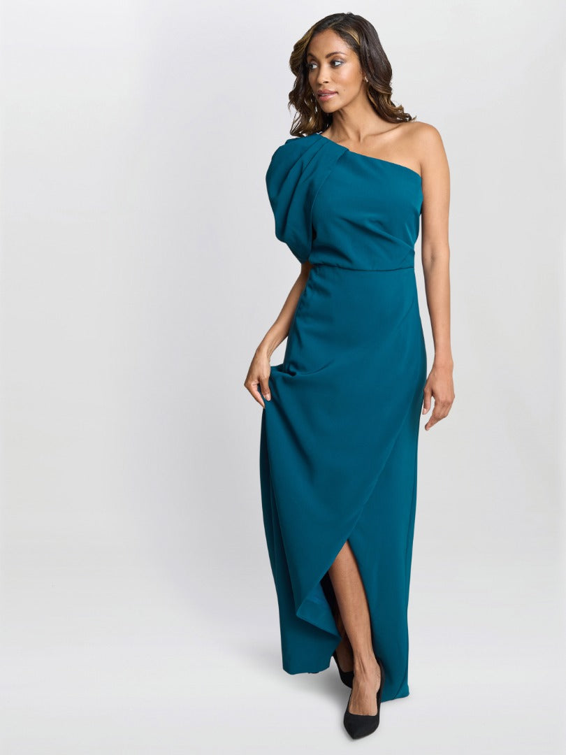  Tori One Shoulder Stretch Crepe Maxi Dress