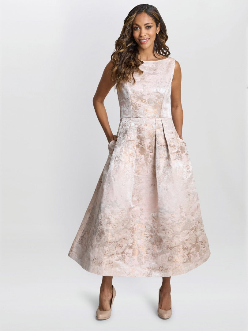  Ann-Marie Metallic Jacquard Midi Dress