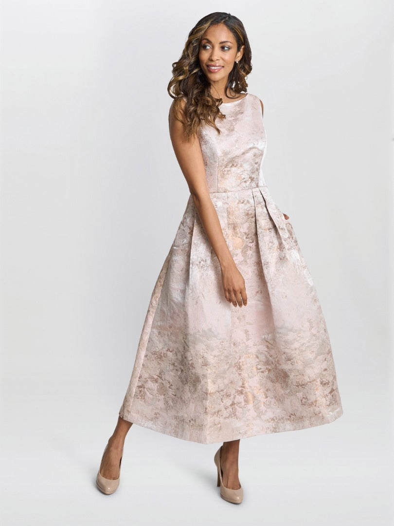  Ann-Marie Metallic Jacquard Midi Dress