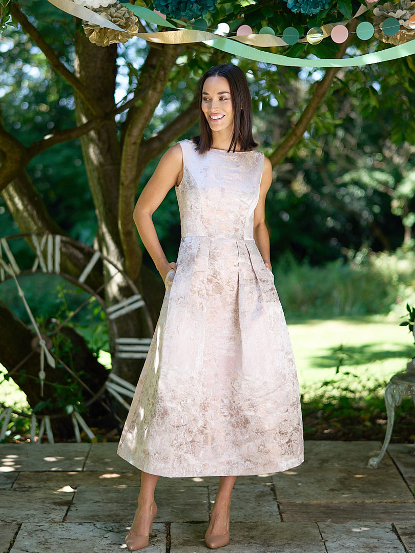  Ann-Marie Metallic Jacquard Midi Dress