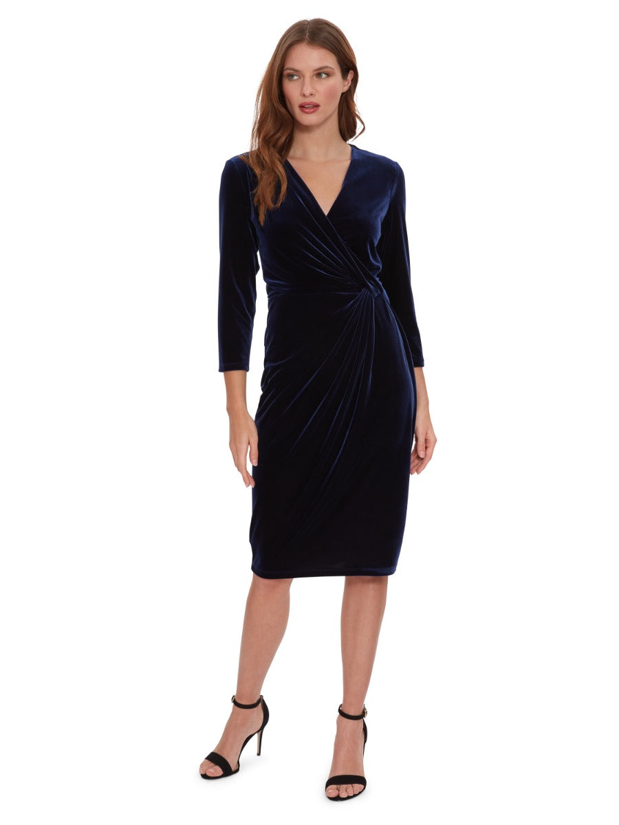 Alexxia Velvet Wrap Dress With Knot